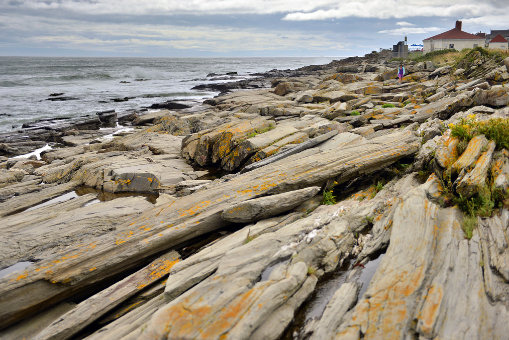 Shoreline vantage point with rocky coast at Two Lights